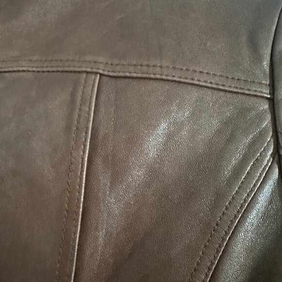 Anthropologie Leather Jacket Beautiful Brown Double Breasted Waist length XS - Picture 3 of 13